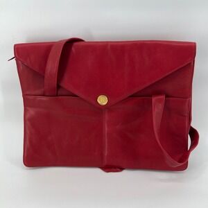 Vintage Red Leather Envelope Bag Fred Hayman Beverly Hills – H Logo, Gold Lining